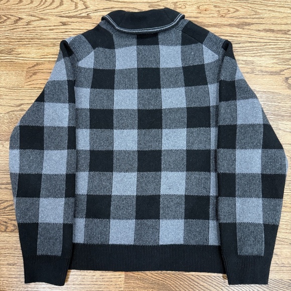 Banana Republic Shawl Collar Pullover Sweater Buffalo Plaid Black Grey Heavy XL - Picture 3 of 7